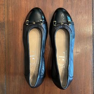 AGL Black Leather Heels, Patent Toe with Brass Buckle, sz Eu 37/USA 7
